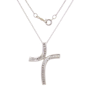 10k White Gold 0.22ctw Diamond Modern Cross Pendant Necklace 18"