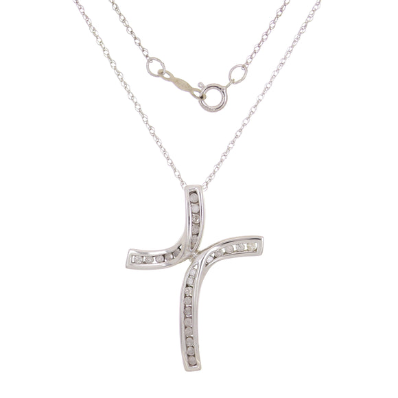 10k White Gold 0.22ctw Diamond Modern Cross Pendant Necklace 18