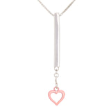 14k Two Tone Gold Dangle Heart Charm Bar Linear Pendant Necklace 18"