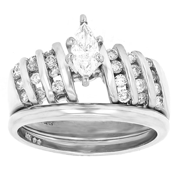 14k White Gold 0.70ctw Brilliant Diamond 2 Piece Bridal Ring Set Size 6.5