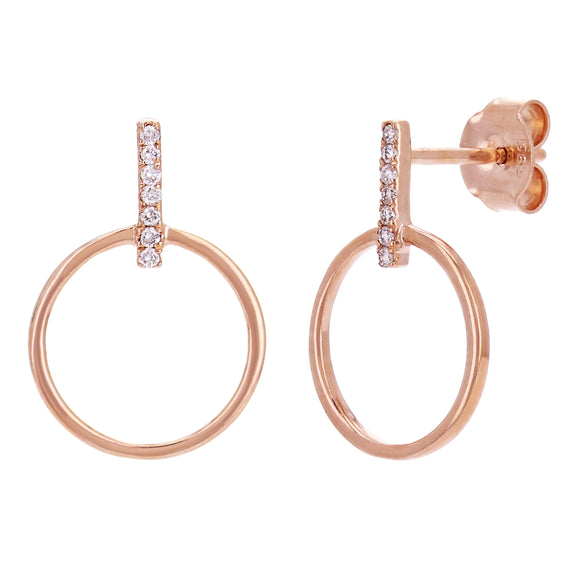14k Rose Gold 0.10ctw Diamond Bar and Circle Drop Earrings
