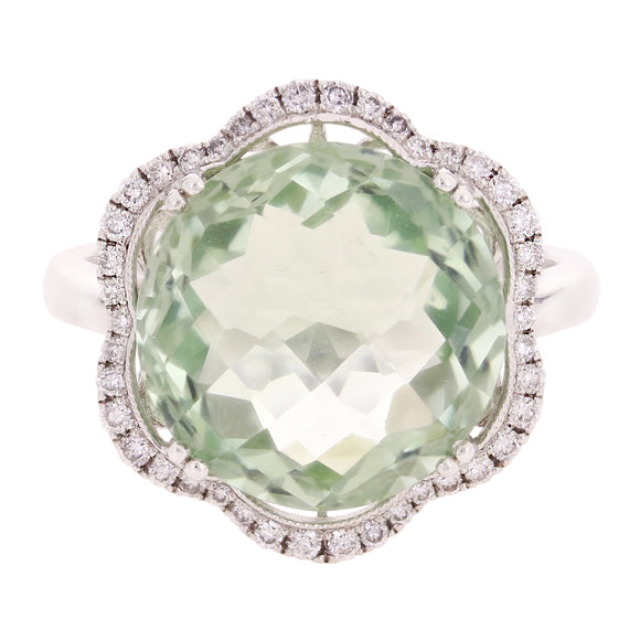 14k White Gold 0.25ctw Green Quartz & Diamond Halo Flower Basket Ring Size 6.75