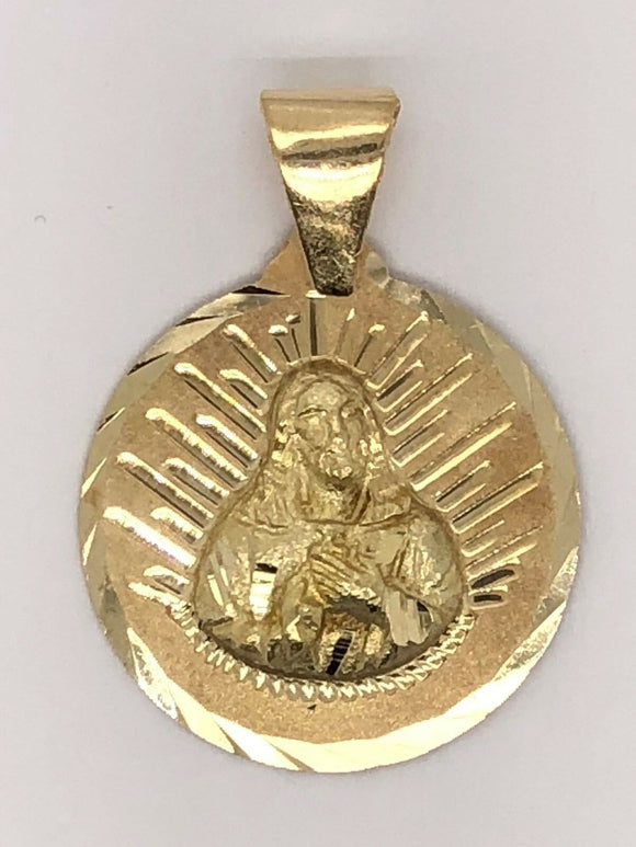 14k Yellow Gold Sacred Heart of Jesus Medal Charm Pendant 2.9 grams