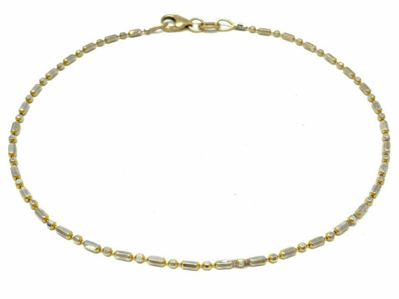 14k Italian Two Tone Gold Solid Chain Anklet Bracelet 8