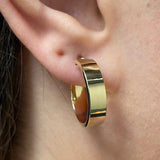 Italian 14k Yellow Gold Small Flat Tube Hollow Hoop Earrings