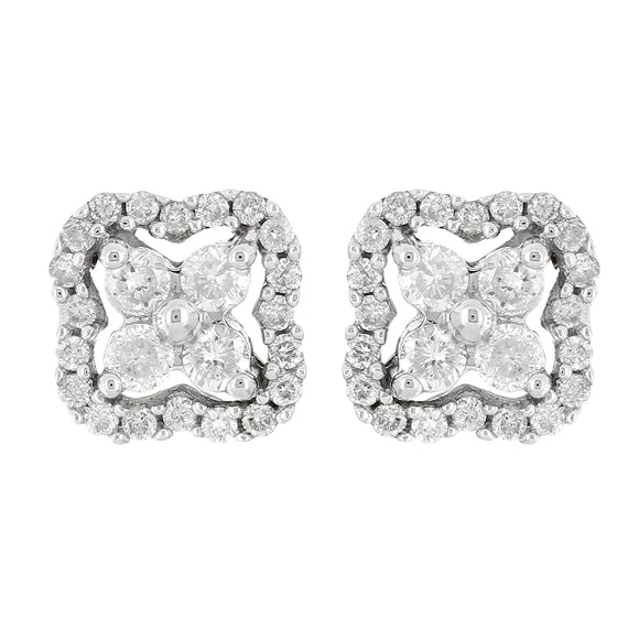 14k White Gold Diamond Flower Stud Earrings 3/4 ctw Natural Diamonds