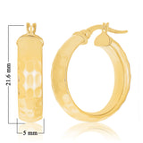 Italian 14k Yellow Gold Polished Hammered Rounded Flat Medium Hoop Earrings
