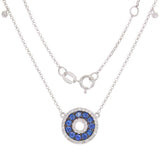 14k White Gold 0.25ctw Sapphire & Diamond Hololith Disc Pendant Necklace 18"