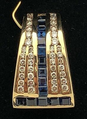 14k Yellow Gold Slider Pendant with Natural White Diamonds & Baguette Sapphire