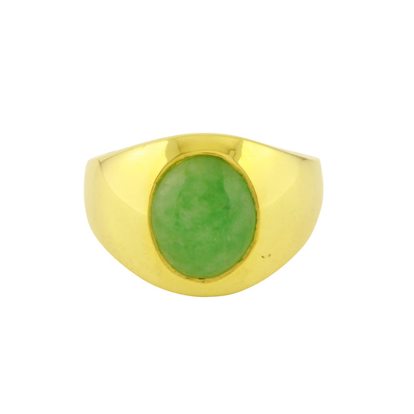 14k Yellow Gold Cabochon Jade Ring Size 8.75 11.3 grams