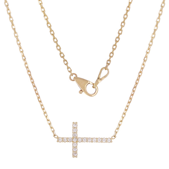 14k Yellow Gold 0.20ctw Diamond Bright Polished Cross Pendant Necklace 16