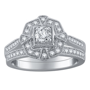 14k White Gold 0.50ctw Diamond Engagement & Wedding 2 Piece Bridal Ring Set