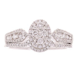 14k White Gold 0.65ctw Diamond Cluster Deco Inspired 2 Piece Bridal Ring Set Sz7