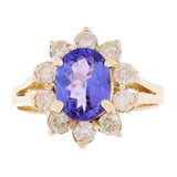 14k Yellow Gold 0.75ctw Tanzanite & Diamond Floral Cluster Cocktail Ring Size 7