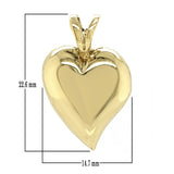 14k Yellow Gold 3D Heart Charm Pendant Plain High Polished 3.4g