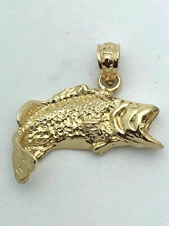 14k Yellow Gold Solid Small Bass Fish Charm Pendant 2.5 grams