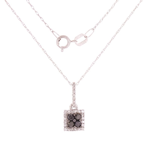 10k White Gold 0.26ctw Black & White Diamond Square Dangle Pendant Necklace 18