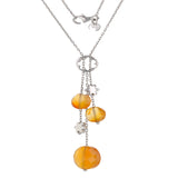 Italian 14k White Gold Faceted Orange Agate & Flower Fringe Necklace 18"