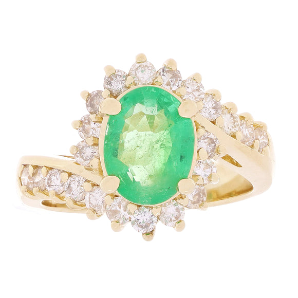 14k Yellow Gold 1.25ctw Emerald & Diamond Bypass Cocktail Cluster Ring Size 6