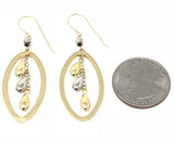 14k Two Tone Tear Gold Drop Oval Dangling Earrings 2" 2.7 grams