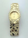 14k Yellow Gold Nugget Bracelet Link Geneve Diamond Wrist Watch 7.5"