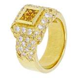 18k Yellow Gold 1 1/4ctw Fancy Yellow & White Diamond Encrusted Ring Size 6.5