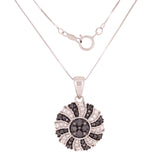 14k White Gold 1.02ctw Black & White Diamond Pinwheel Pendant Necklace 18"