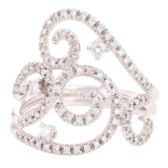 18k White Gold 1.50ctw Diamond Vintage Style Swirl Trellis Ring Size 8