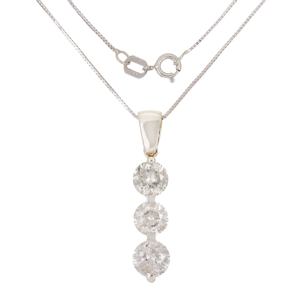 14k White Gold 2ctw Diamond 3 Stone Past, Present, & Future Pendant Necklace 18