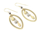 14k Two Tone Tear Gold Drop Oval Dangling Earrings 2" 2.7 grams