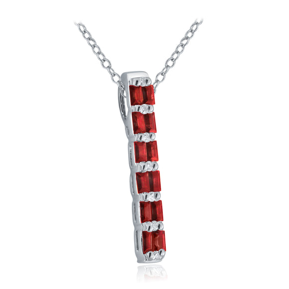 14k White Gold 0.55 Ct Rectangle-Cut Ruby and Diamond Bar Pendant Necklace