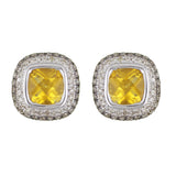 10k White Gold 0.87ctw Citrine Brown & White Diamond Cushion Stud Earrings