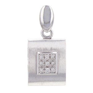 14k White Gold 0.12ctw Diamond Encrusted Modern Matte Finish Square Pendant