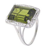 14k White Gold 9ctw Emerald Cut Synthetic Peridot Greek Solitaire Ring