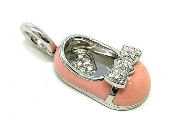 18K White Gold Aaron Basha Diamond Shoe Pendant Charm with Pink Enamel 6.8 grams