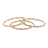 14k Yellow White & Rose Gold Twisted Rope Textured 3-Piece Set Stackable Ring