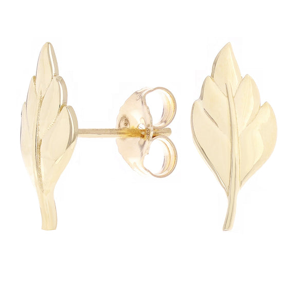 14k Yellow Gold Bright Polished Leaf Stud Earrings