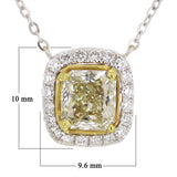 18k Two Tone Gold 1.32ctw Yellow & White Diamond Cushion Halo Pendant Necklace