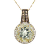 14k Yellow Gold 0.30ctw Green Amethyst & Diamond Solitaire Pendant Necklace 18"