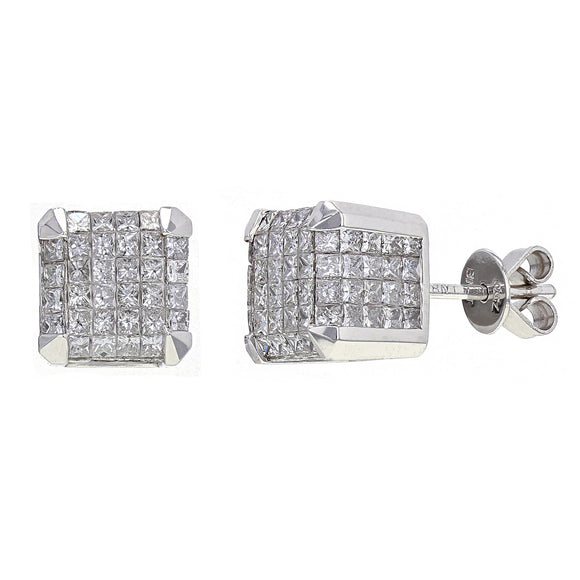 18k White Gold 3.71ctw Diamond Dimensional Cube Stud Earrings