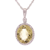 14k White Gold 0.25ctw Lemon Quartz & Diamond Halo Drop Pendant Necklace