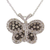 14k White Gold 0.43ctw Champagne & White Diamond Butterfly Pendant Necklace 18"