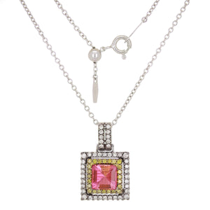 18k White Gold 0.68ctw Pink Tourmaline & Diamond Double Frame Pendant Necklace