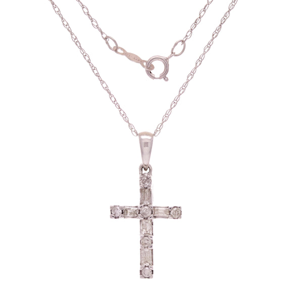 10k White Gold 0.38ctw Diamond Bright Polished Classic Cross Pendant Necklace