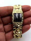 14k Yellow Gold Nugget Link Wrist Watch Bracelet Geneve Diamond Watch 7" 46.3g
