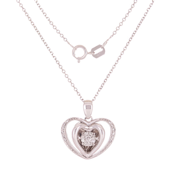 14k White Gold 0.20ctw Heartbeat Diamonds in Rhythm Heart Pendant Necklace 18