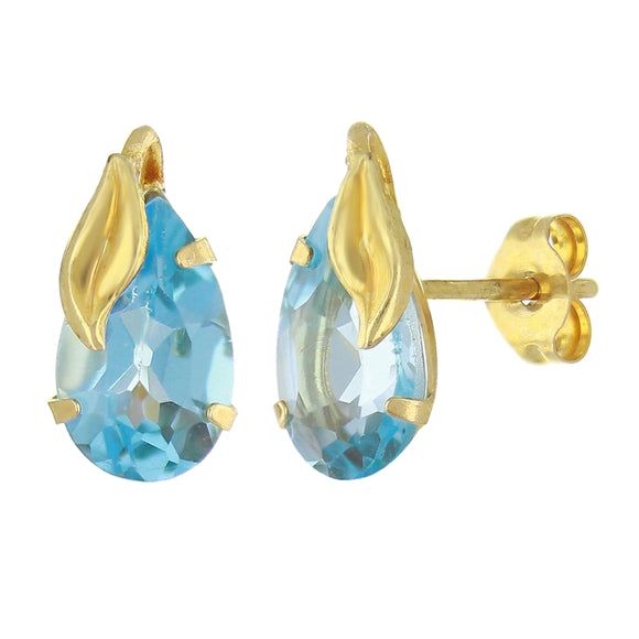 10k Yellow Gold Pear Blue Topaz Stud Earrings