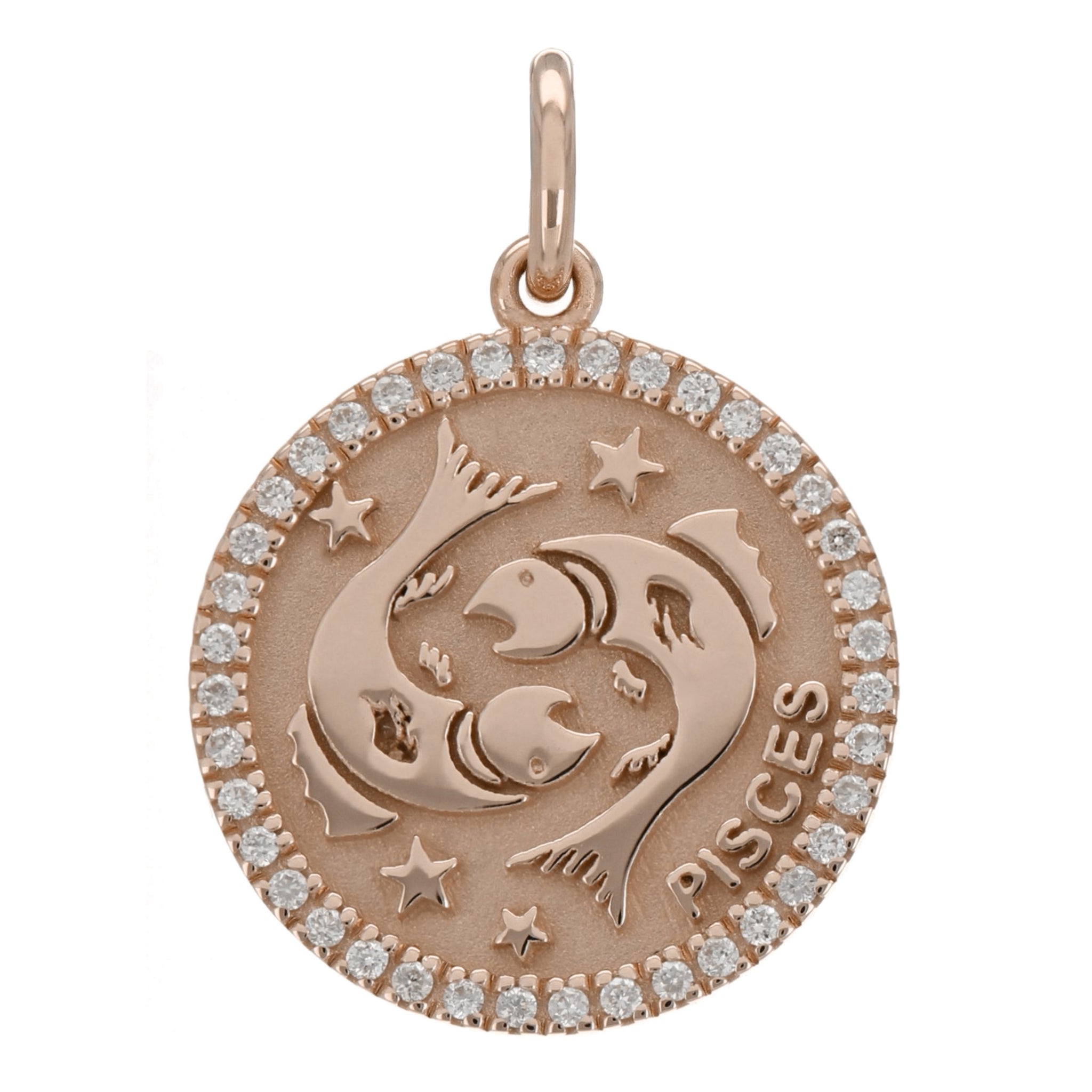 14K Gold Pisces Diamond Constellation Coin Necklace (Matte Finish)
