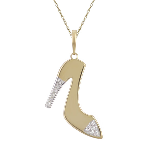 10k Yellow Gold Diamond Studded Stiletto Shoe Pendant Necklace 18