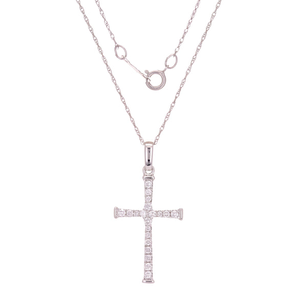 14k White Gold 0.30ctw Diamond Classic Cross Pendant Necklace